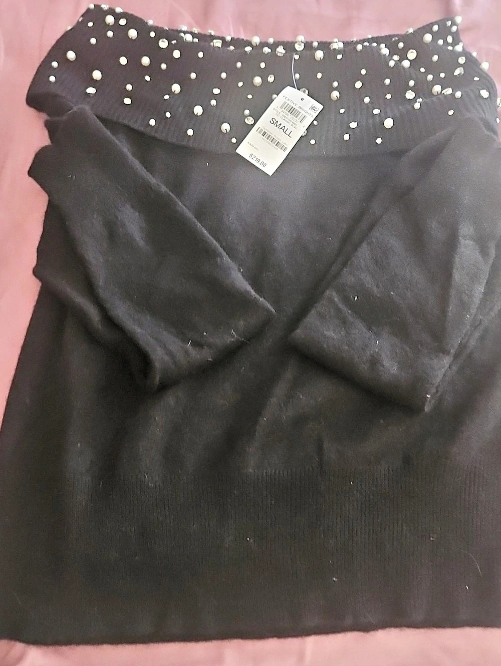 Charter Club Cashmere Pearl & Rhinestone Embellished Off-the-Shoulder Sweater